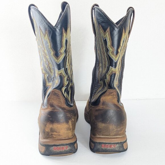 Rocky Leather Cowboy Work Boots Pull On Western #2710 Embroidered Detail Size 8 - Picture 5 of 11